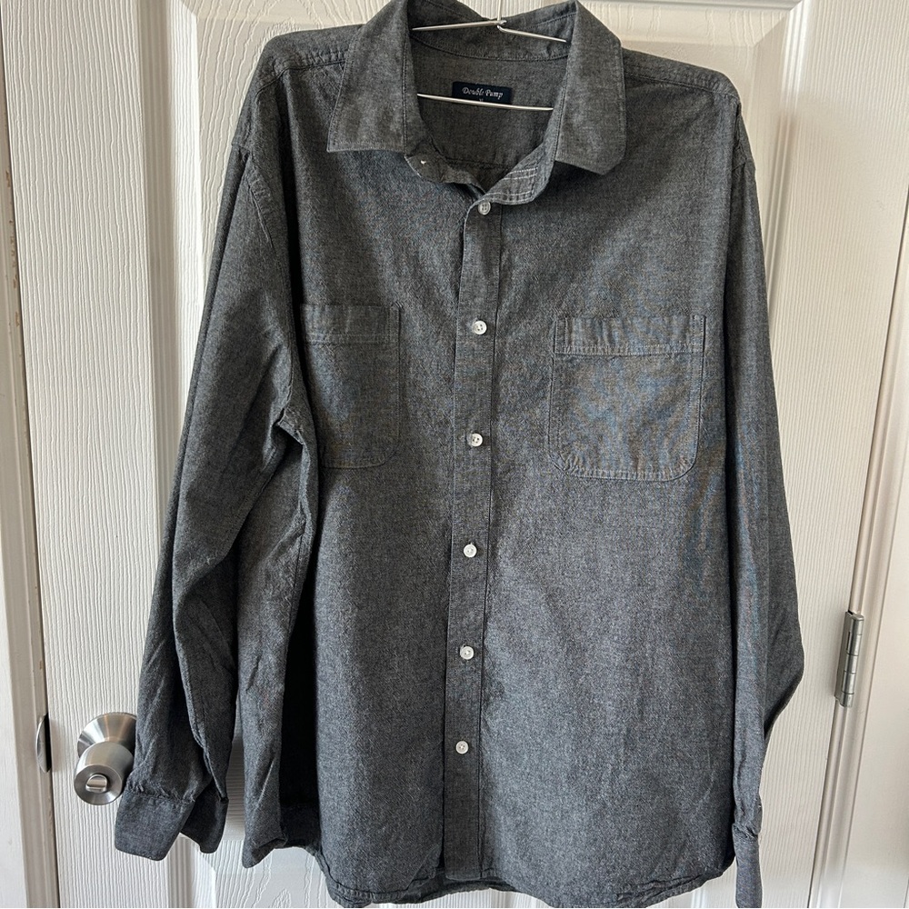 Men's Gray Button-Up Shirt, Double Pump, size‎ XL,